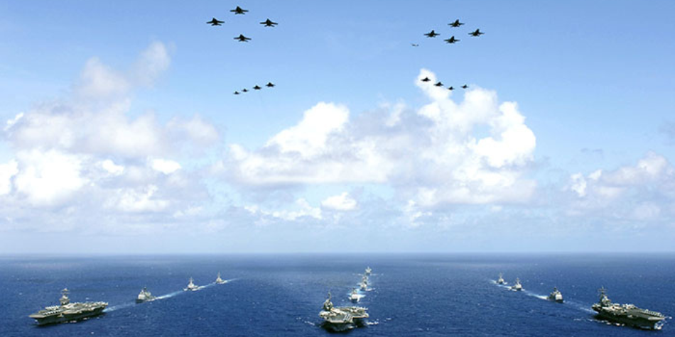 US aircraft carriers and fighter jets
