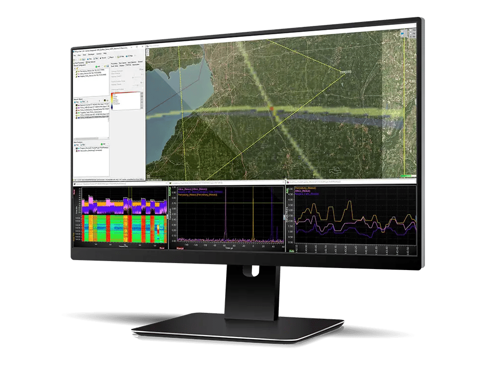Computer screen displaying RF monitoring software by CRFS - RFeye Site