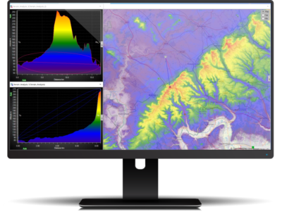 image of computer with map showing topography of a region
